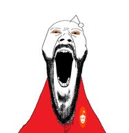 antenna beard glasses open_mouth orange_eyes red_shirt reddit soyjak variant:unknown // 2048x2105 // 292.2KB