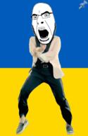 animated country dance flag full_body gangnam_style glasses irl open_mouth push_pin soyjak sticky stubble ukraine variant:cobson // 300x460 // 246.7KB