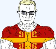 aryan blue_eyes byzantine byzantine_empire christian_cross christian_identity christianity cross empire europe flag flag:byzantine roman roman_empire soyjak subvariant:chudjak_front subvariant:muscular_chud transparent_background variant:chudjak vein yellow_hair // 1059x929 // 136.0KB