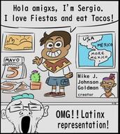 blue_hair calarts cartoon closed_eyes comic ear gender-neutral_language glasses judaism latino open_mouth soyjak stubble text variant:reaction_soyjak // 483x540 // 296.1KB