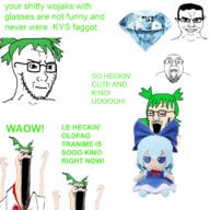 4chan anime arm blue_hair bowtie cirno closed_mouth clothes comic concerned crazed cute diamond distorted dress faggot frown fumo gem glasses green_hair greentext hair hand hands_up kys multiple_soyjaks objectsoy oldfag open_mouth plush retard smile smug soyjak stretched_mouth stubble subvariant:chudjak_front subvariant:soyak_(crazed) subvariant:soyak_(irritated) subvariant:wewjak text touhou tshirt variant:bernd variant:chudjak variant:impish_soyak_ears variant:soyak video_game waow white_skin wojak yotsoyba // 3000x3000 // 3.7MB