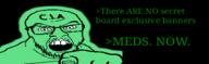 banner central_intelligence_agency glasses glowie glowing green greentext hand mustache open_mouth pointing pointing_at_viewer quote soulless soyjak stubble text variant:feraljak // 466x144 // 20.6KB
