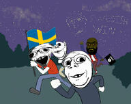 4soyjaks arm beard black_skin brown_skin clothes deformed drawn_background ear flag hand holding_flag holding_object isis islam leg open_mouth running soyjak stubble subvariant:emmanuel subvariant:tetojak subvariant:wewjak subvariant:wholesome_soyjak sweden swedish_win variant:feraljak variant:gapejak variant:impish_soyak_ears variant:soyak // 1200x953 // 115.5KB