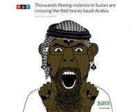 angry arab arm bbc blacked brown_eyes brown_skin clothes country ear flag glasses hairy hand islam keffiyeh looking_at_you mustache news open_mouth queen_of_spades saudi_arabia shahada soyjak stubble subvariant:cobson_front2 sudan sword unibrow variant:cobson // 1458x1233 // 426.3KB