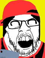 butcher cannibal cannibalism clothes glasses hair hat imgflip.com soyjak stubble variant:feraljak vocaloid // 500x646 // 61.0KB