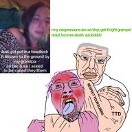 ack ack! grandpa greentext grey_hair headlock muscular_male old pink_hair pink_skin strangling subvariant:pol_face total_tranny_death tranny troon ttd variant:bernd variant:chudjak wrinkles // 2048x2048 // 1.2MB
