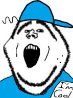 cap clothes cool hair hat merge open_mouth smile soyjak stubble text variant:impish_soyak_ears variant:ishish_soyak_ears // 380x512 // 69.9KB