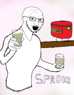 arm glass glasses hand happy holding_object holding_sproke open_mouth soyjak sproke stubble text variant:soyak // 500x638 // 96.8KB