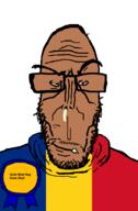 angry beard brown_skin chad_(country) crying european flag flag:romania glasses hair mutt red_eyes romania soyjak steal stolen stubble subvariant:euromutt sweater variant:markiplier_soyjak // 591x900 // 24.3KB