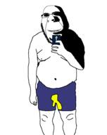 arm biting_lip closed_mouth evil fat glasses hand holding_object ominous phone piss shadow soyjak stubble subvariant:hornyson underpants variant:cobson // 750x950 // 38.2KB