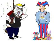aryan blue_eyes blue_shirt caine fat fnf_pedo hanging jax_(the_amazing_digital_circus) jester jester_hat nate noose plush pomni tadcgem the_amazing_digital_circus variant:shotjak yellow_hair // 833x626 // 298.0KB