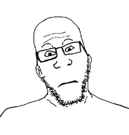 bald closed_mouth ear epstein eyebrows forehead_lines glasses looking_at_you neck neutral nose series:fusionjaks stubble subvariant:neutralplier transparent_background variant:epsteinjak variant:markiplier_soyjak