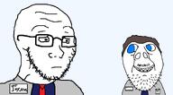 2soyjaks Dr_colinetto asylum blue_eyes blue_shirt brown_eyes brown_hair brunetto_city closed_mouth concerned doctor dr_soyson eyebags glasses lab_coat looking_at_you mustache name_tag red_tie scientist smile soyjak stubble subvariant:brunetto subvariant:soyak_(concerned) transparent_background unslopjakked variant:bernd variant:soyak white_skin // 1448x800 // 37.0KB