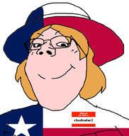 aryan blond chudnater2(namefag) clothes eyelashes femboy femjak flag:texas glasses hair hat hello_my_name_is_(sticker) smile soyjak subvariant:gapejak_female texas variant:gapejak white_skin yellow_hair // 940x992 // 296.2KB