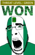 ahegao country emerald flag flag:nigeria gem glasses green green_eyes hair looking_up nigeria open_mouth schlog_color_event soyjak soyjak_blog stubble teeth text threat_level_green variant:cobson won // 721x1115 // 138.2KB