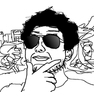 MarceCatfish aviator_glasses buildings bush hair hand_on_chin mutt outdoors smirk stubble variant:unknown // 802x790 // 34.2KB