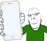 arm clothes glasses hand holding_object holding_phone iphone phone smile soyjak stubble template tshirt variant:cobson // 2160x1884 // 665.8KB