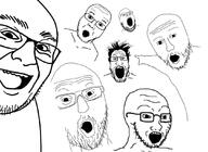 arm glasses hair hand multiple_soyjaks open_mouth pointing soyjak stubble variant:boardjak variant:gapejak variant:markiplier_soyjak variant:soyak variant:two_pointing_soyjaks variant:usb_soyjak // 1080x786 // 450.8KB