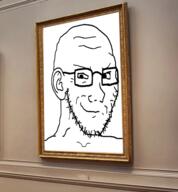 closed_mouth ear glasses irl looking_down painting smirk soyjak stubble variant:soyak // 453x488 // 160.0KB