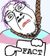 ack closed_mouth clothes eyelashes fact fact_sign flag:transgender_pride_flag flag_shirt hand hanging lipstick looking_at_you moustache neutral noose paper pointing_at_object purple_hair rope sign suicide tranny transgender_flag variant:bernd // 1295x1450 // 86.0KB