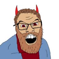 angry beard brown_beard brown_hair christian_identity christianity cloak clothes demon demon_horns hair horn looking_at_you paul_of_tarsus red_eyes satan variant:feraljak white_background white_skin // 1500x1500 // 45.8KB