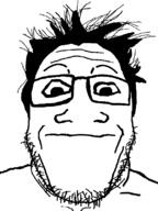 beard closed_mouth deformed glasses hair looking_at_you subvariant:grinlook_poggers variant:markiplier_soyjak // 600x800 // 21.5KB