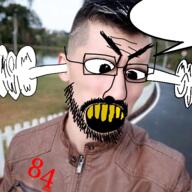 fume glasses meta:tagme mustache open_mouth speech_bubble stubble yellow_teeth // 576x576 // 408.0KB