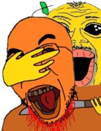 2soyjaks anti_froot blood clothes deformed froot froot_(user) glasses gore hand homer_simpson knife lips mustache oh_my_god_she_is_so_attractive orange_skin soyjak stubble subvariant:jerome the_simpsons variant:alicia variant:its_out_get_in_here variant:thiefjak yellow_skin // 374x484 // 250.0KB