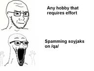 4chan angry anti_soyjak arm closed_mouth frown glasses hand hands_up looking_to_the_right open_mouth place_japan qa_(4chan) soyjak stretched_mouth stubble subvariant:wewjak teeth text variant:soyak // 640x479 // 102.5KB