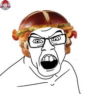 angry food glasses open_mouth soyjak stubble variant:feraljak wendys // 2048x2048 // 941.0KB