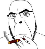 angry cigar cigarette closed_mouth cloud fire glasses hand looking_at_you smoke soyjak stubble variant:cobson // 775x849 // 46.3KB