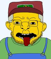 al_sneed clothes glasses hair hat looking_at_you nose open_mouth overalls sneed split_jaw stubble the_simpsons tongue variant:volatilejak yellow_skin // 675x775 // 145.4KB