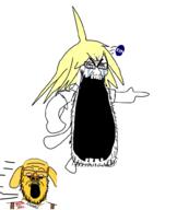 angry badge bloodshot_eyes clothes crying dog ear full_body glasses hair janny knowyourmeme name_tag open_mouth orange_eyes ornament pointing running soyjak stretched_mouth stubble suspenders variant:a24_slowburn_soyjak variant:soyak yellow_hair // 900x1000 // 211.9KB