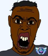 angry big_eyes big_lips black_skin buck_teeth clothes discord discord_nitro disgusted ear glasses grey_shirt hair nigger nitro nitro_opal opal open_mouth soyjak stubble transparent_background variant:halojak yellow_sclera yellow_teeth // 620x720 // 79.6KB