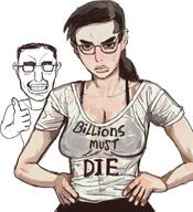 artist:mossa billions_must billions_must_die chudette clothes ear front_facing frown glasses glowing_glasses meta:not_oc meta:tagme nas rule_63 t-shirt teeth text thumbs_up variant:chudjak // 850x930 // 742.7KB