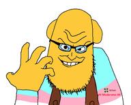 4chan ear glasses grin janny moderator one_hand orange_skin stubble tranny variant:syndromejak // 557x446 // 25.5KB