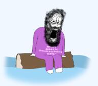 arm beard clothes foot full_body glasses hair hand leg log open_mouth pajamas river sitting stubble text variant:unpaintbucketable_nigger water // 1227x1080 // 114.9KB