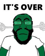 balding beard closed_eyes closed_mouth clothes frown fume glasses green_skin hair its_over sad soyjak subvariant:science_lover text tshirt variant:markiplier_soyjak // 800x1000 // 259.0KB