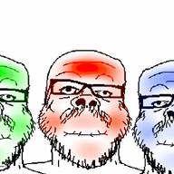 3soyjaks animated blue closed_mouth glasses green holding_breath mustache poyopoyo red rgb soyjak stubble tonton variant:a24_slowburn_soyjak // 400x211 // 454.6KB
