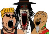 3soyjaks asian beard blood blood_(game) brown_skin caleb_(blood) cigar clothes duke_nukem fu_manchu_(mustache) glasses grey_hair hair hat lo_wang mustache old open_mouth red_eyes shadow shadow_warrior smoke soyjak soyjak_trio stubble sunglasses variant:gapejak variant:markiplier_soyjak variant:tony_soprano_soyjak video_game white_skin yellow_hair // 828x581 // 28.9KB