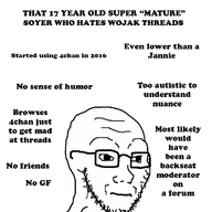 2016 4chan anti_anti_soyjak closed_mouth frown glasses janny meme no_friends no_gf oomer palindrome_get soyer soyjak stubble text variant:soyak // 1000x1000 // 162.0KB