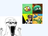 animal arm bald beak bird closed_mouth clothes crocodile disney fangs flappy_bird hair hand leos_fortune mustache nostalgia open_mouth robbery_bob shower soyjak stubble subvariant:wewjak teeth text variant:excited_soyjak variant:soyak video_game wheres_my_water white_skin wing // 1024x768 // 367.5KB