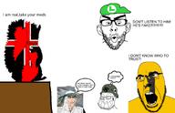 angry beard calarts happy luigi make_a_gem_out_of_5_random_posts_challenge meta:tagme nazism series:make_a_gem_out_of_5_random_posts_challenge speech_bubble stubble subvariant:feralsquirrel subvariant:perceptive_chud swastika text trend:squirreljakking variant:chudjak variant:cobson variant:feraljak variant:nojak variant:soyak // 892x574 // 203.0KB