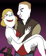 3soyjaks arm bikini black_skin blood blush bullet_hole closed_mouth clothes crying drawing drawn_background female frown full_body glasses hair hand holding_object hooker_(hotline_miami) hotline_miami jacket jacket_(hotline_miami) shot side_profile smile soyjak stubble subvariant:gapejak_female variant:chudjak variant:gapejak video_game yellow_hair // 818x990 // 206.6KB