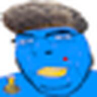 acne badge beak bird blue_skin closed_mouth hair meta:emoji_event meta:emoticon meta:low_resolution smile smug soyjak stubble twitter ugly variant:cobson zoomer zoomer_hair // 32x32 // 2.5KB