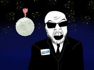 3soyjaks badge bug central_intelligence_agency clothes crater ear glasses id_card moon mustache necktie open_mouth planet smile soyjak space star stubble suit sunglasses text variant:feraljak variant:impish_soyak_ears worm // 2732x2048 // 446.0KB