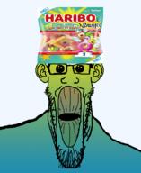 candy flavorjak food glasses haribo oh_my_god_she_is_so_attractive sour sour_candy soyjak stretched_mouth stubble subvariant:longplier variant:markiplier_soyjak yellow // 900x1100 // 908.3KB