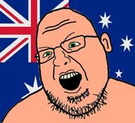 australia brown_skin country ear flag flag:australia glasses green_eyes open_mouth soyjak star_(symbol) stubble variant:shotjak // 759x692 // 124.7KB