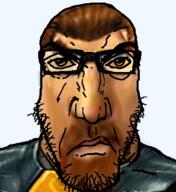 angry brown_hair closed_mouth glasses gordon_freeman hair half-life hev_suit punisher_face soyjak stubble valve variant:markiplier_soyjak video_game // 599x654 // 358.2KB
