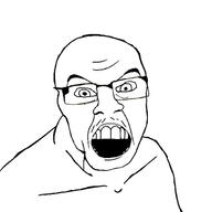 aliased alternate angry bald glasses looking_at_you open_mouth shaved soyjak stubble variant:feraljak white_background // 1818x1818 // 193.4KB